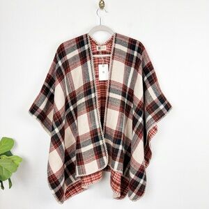 NWT Look by M New York Plaid Poncho Wrap Shrug Shawl